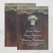 Rustieke Country Mason Jar en Baby's Breath Weddin Kaart (Voorkant / Achterkant)