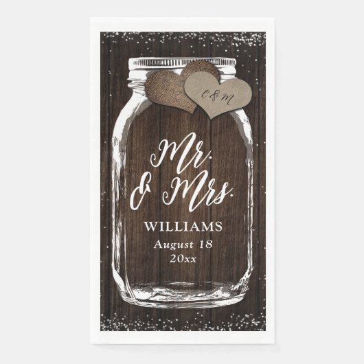 Rustieke Country Mason Jar Wood Mr & Mrs Wedding Servet (Voorkant)