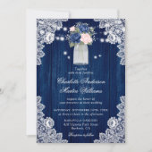 Rustieke Country Navy Blue Blush Bloemen Huwelijk Kaart (Voorkant)