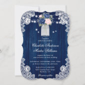 Rustieke Country Navy Blue Blush Bloemen Huwelijk Kaart (Voorkant)