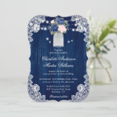 Rustieke Country Navy Blue Blush Bloemen Huwelijk Kaart (Staand voorkant)