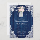 Rustieke Country Navy Blue Blush Wood Lace Wedding Kaart (Voorkant)