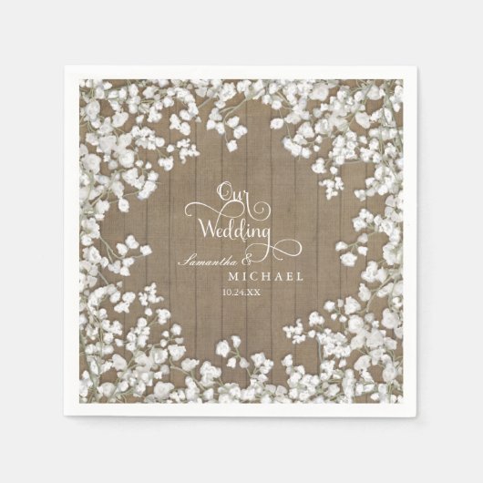 Rustieke Country Picnic Receptie Baby's Breath Servetten (Voorkant)