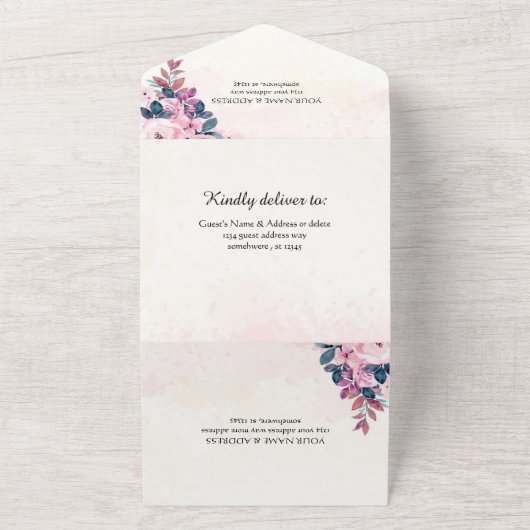 Rustieke Country Pinkflower Wedding All-in-One Uit All In One Uitnodiging (Buitenkant)