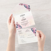 Rustieke Country Pinkflower Wedding All-in-One Uit All In One Uitnodiging (Afscheurbaar)