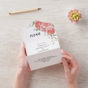 Rustieke Country Pinkflower Wedding All-in-One Uit All In One Uitnodiging