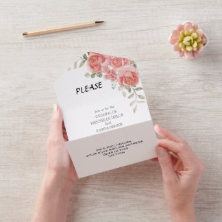 Rustieke Country Pinkflower Wedding All-in-One Uit All In One Uitnodiging