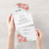 Rustieke Country Pinkflower Wedding All-in-One Uit All In One Uitnodiging (Afscheurbaar)