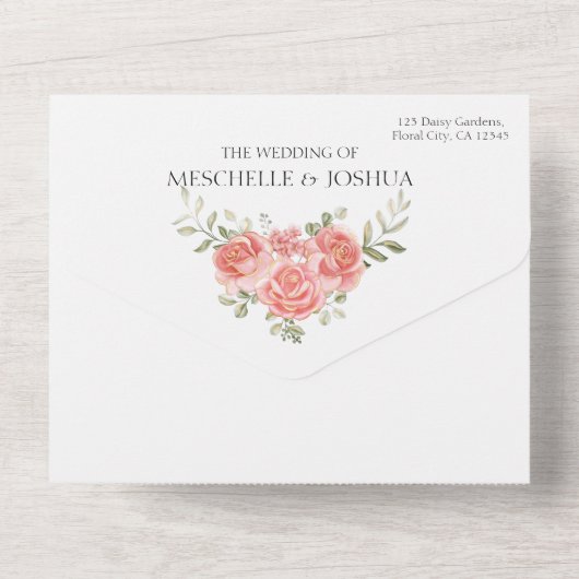 Rustieke Country Pinkflower Wedding All-in-One Uit All In One Uitnodiging (Achterkant)