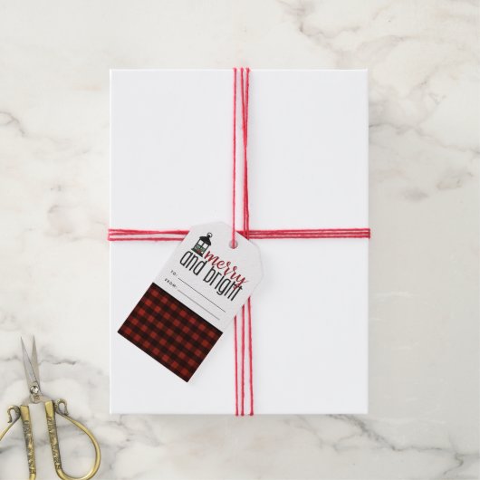 Rustieke Country Plaid Boerderij Stijl Kerstmis Cadeaulabel (Met Touw)