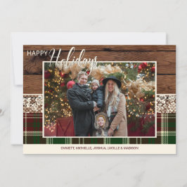 Rustieke Country Plaid Kerstmis Familiefoto Feestdagenkaart