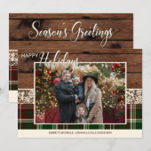 Rustieke Country Plaid Kerstmis Familiefoto Feestdagenkaart (Voorkant / Achterkant)