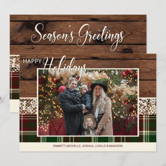 Rustieke Country Plaid Kerstmis Familiefoto Feestdagenkaart (Voorkant / Achterkant)