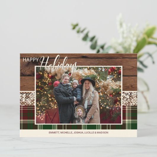 Rustieke Country Plaid Kerstmis Familiefoto Feestdagenkaart (Staand voorkant)