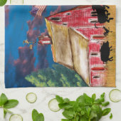 Rustieke Country Red Barn met Dieren Theedoek (Gevouwen)