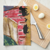 Rustieke Country Red Barn met Dieren Theedoek (Quarter Fold)