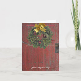 Rustieke Country Rode Deur met een Krans Feestdagen Kaart