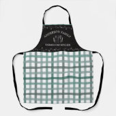 Rustieke Country Sage Green Gingham Zwart Krijtbor Schort (Voorkant)