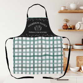 Rustieke Country Sage Green Gingham Zwart Krijtbor Schort