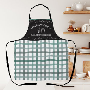 Rustieke Country Sage Green Gingham Zwart Krijtbor Schort