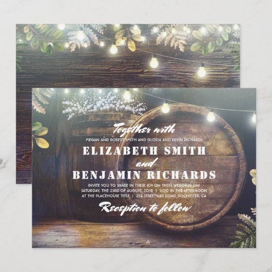 Rustieke Country String Lights Baby's Breath Bruil Kaart (Voorkant / Achterkant)