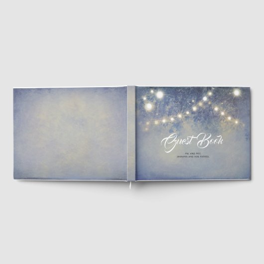 Rustieke Country String Lights Dusty Blue Bruiloft Gastenboek (Volledig)