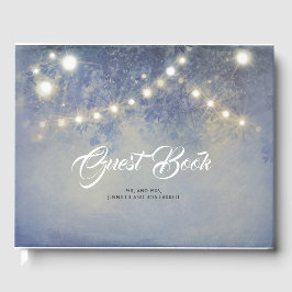 Rustieke Country String Lights Dusty Blue Bruiloft Gastenboek