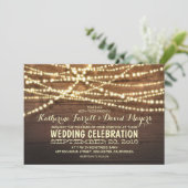 Rustieke Country String Lights en Wood Wedding Kaart (Staand voorkant)