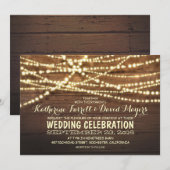 Rustieke Country String Lights en Wood Wedding Kaart (Voorkant / Achterkant)