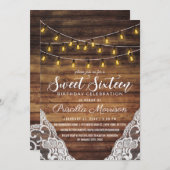 Rustieke Country String Lights Hout Kant Sweet 16 Kaart (Voorkant / Achterkant)