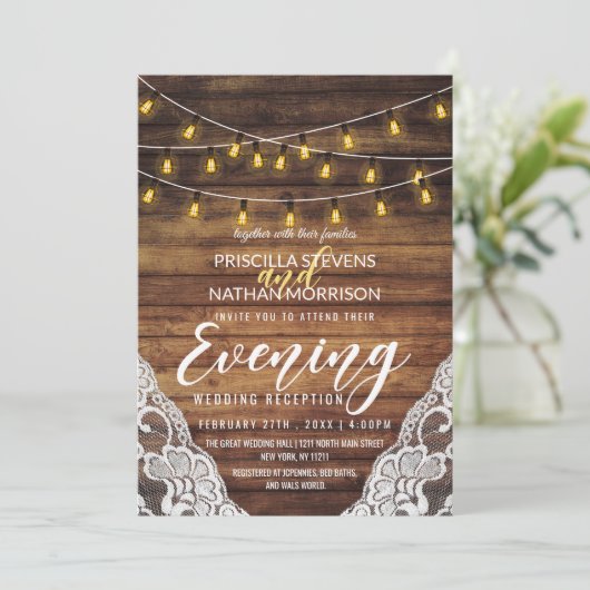 Rustieke Country String Lights Houten Kant Avond Kaart (Staand voorkant)