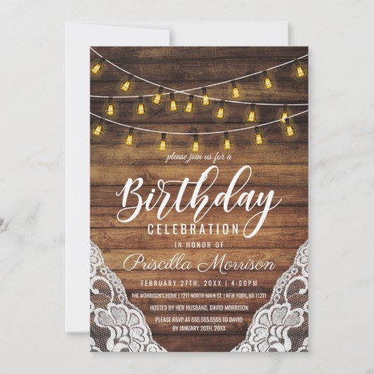 Rustieke Country String Lights Houten Kant Verjaar Kaart (Voorkant)