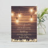 Rustieke Country String Lights Schuur Houten Bruil Kaart (Staand voorkant)