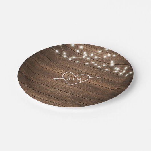 Rustieke Country String Lights Trouwpapier Bord (Gekanteld)