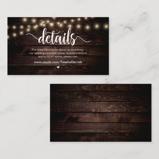 Rustieke Country String Lights, Wedding Details Informatiekaartje (Voorkant / Achterkant)