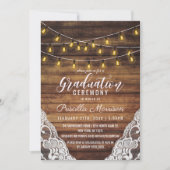 Rustieke Country String Lights Wood Lace Afstudere Kaart (Voorkant)