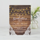 Rustieke Country String Lights Wood Lace Afstudere Kaart (Staand voorkant)