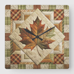 Rustieke Country Style Herfst Leaf Wall Clock Vierkante Klok