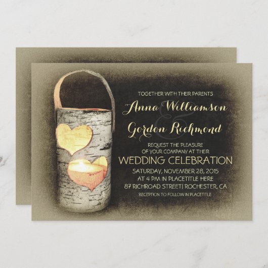 Rustieke Country Tree Candle Huwelijksuitnodiginge Kaart (Voorkant / Achterkant)