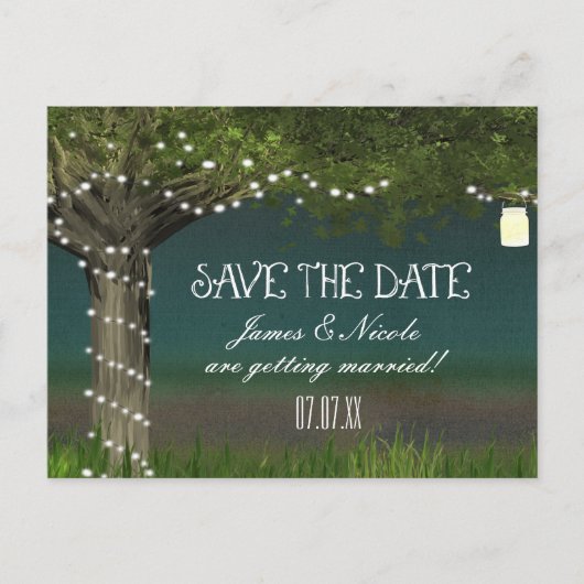 Rustieke Country Tree & Lights Save Datum Briefkaa Aankondigingskaart (Voorkant)