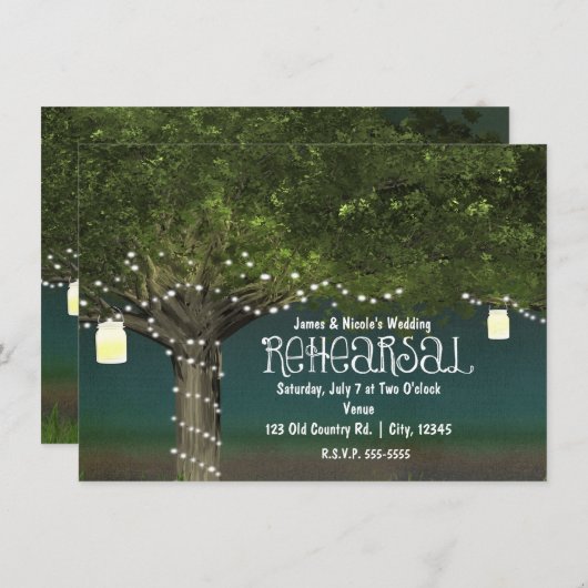 Rustieke Country Tree String Lights repetitie dine Kaart (Voorkant / Achterkant)