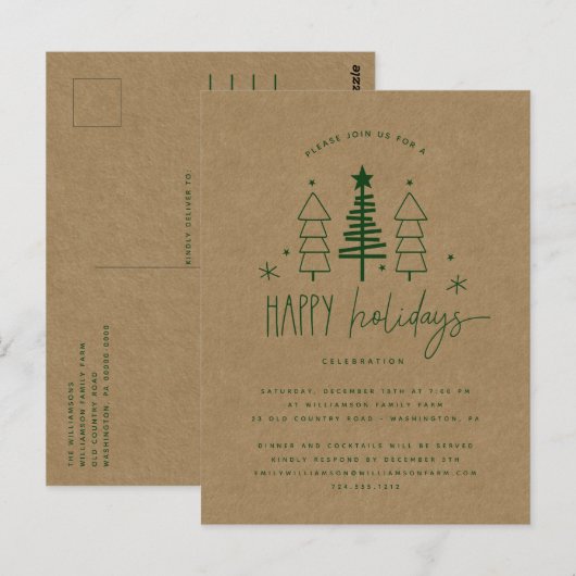 Rustieke Country Trees Kerstfeest uitnodiging (Voorkant / Achterkant)