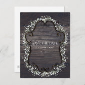Rustieke Country Western Baby's Breath Save the Da Aankondigingskaart (Voorkant / Achterkant)