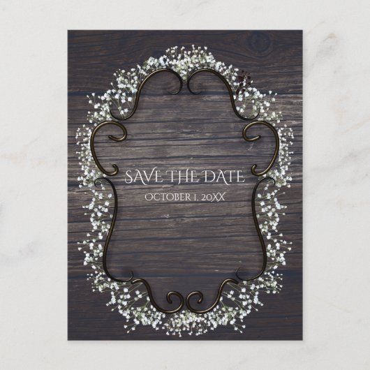 Rustieke Country Western Baby's Breath Save the Da Aankondigingskaart (Voorkant)
