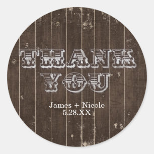 Rustieke Country Western Vervuild Hout DANK JE WEL Ronde Sticker