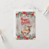 Rustieke Country Winter Bloemen Hout Happy Holiday Kaart (Voorkant / Achterkant in situ)