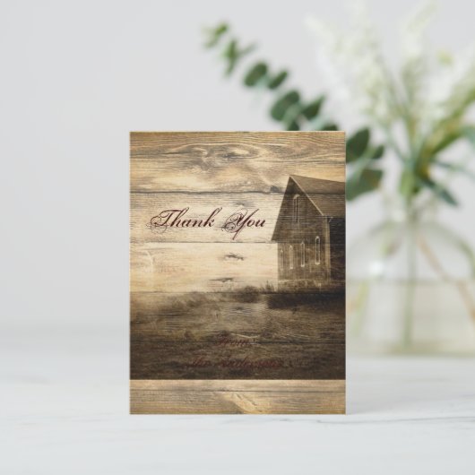 Rustieke Country Wood Barn Wedding bedankt Briefkaart (Staand voorkant)