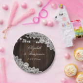 Rustieke Country Wood Bloemen Kant String Lichten Papieren Bordje (Feest)