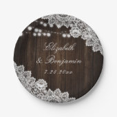 Rustieke Country Wood Bloemen Kant String Lichten Papieren Bordje (Voorkant)