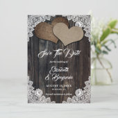 Rustieke Country Wood Burlap Bloemen Lace Wedding Save The Date (Staand voorkant)